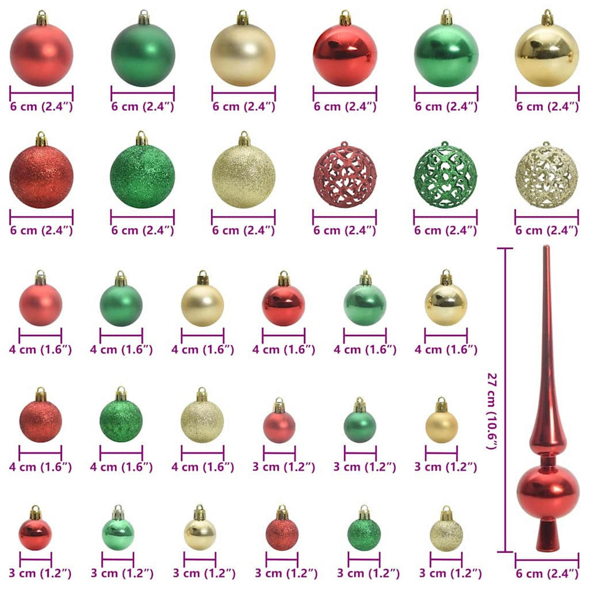WEIHNACHTSKUGELSET 61 -teilig Mehrfarbig Kunststoff - Eukalyptusholzfarben, Kunststoff (6/27/6cm) - vidaXL