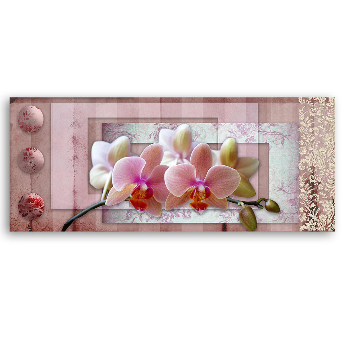 WANDBILD rosa orchidee - Pink, Textil (90/30cm) - Feeby
