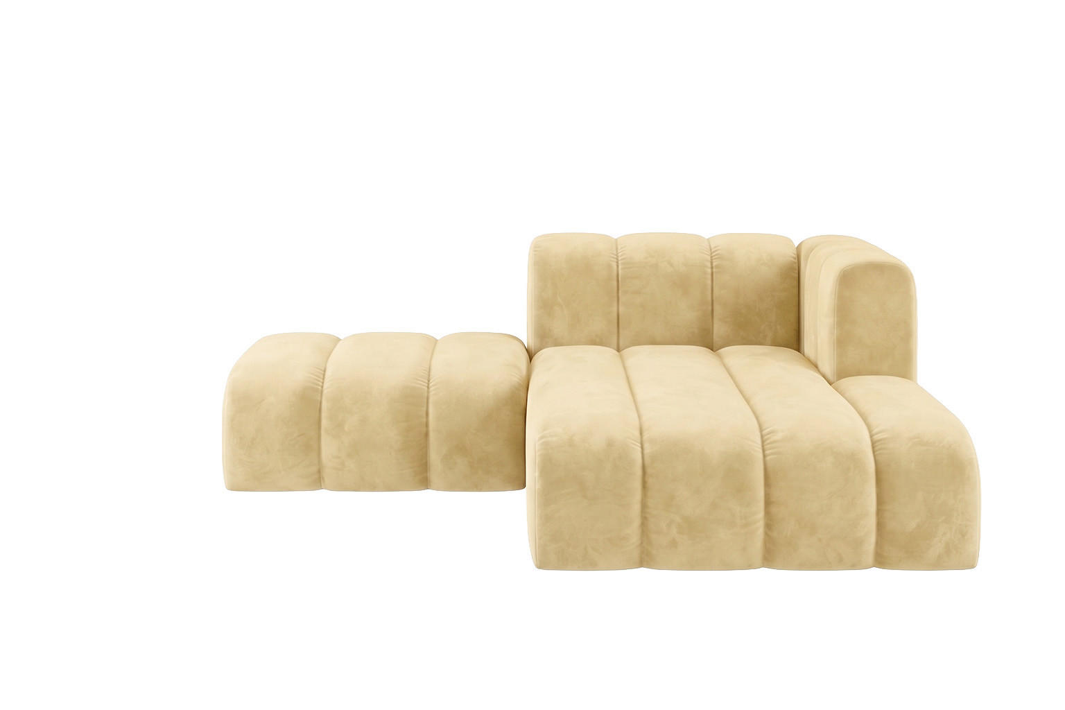 CHAISELONGUE Modulare Mit Hocker, Velvet-Stoff Riviera, Buttergelb, Rechts, GRAND - Hellgelb, Holz (204/179cm) - Kaiser Möbel