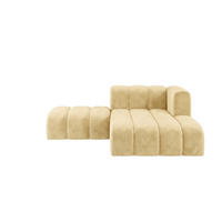 CHAISELONGUE Modulare Mit Hocker, Velvet-Stoff Riviera, Buttergelb, Rechts, GRAND - Hellgelb, Holz (204/179cm) - Kaiser Möbel