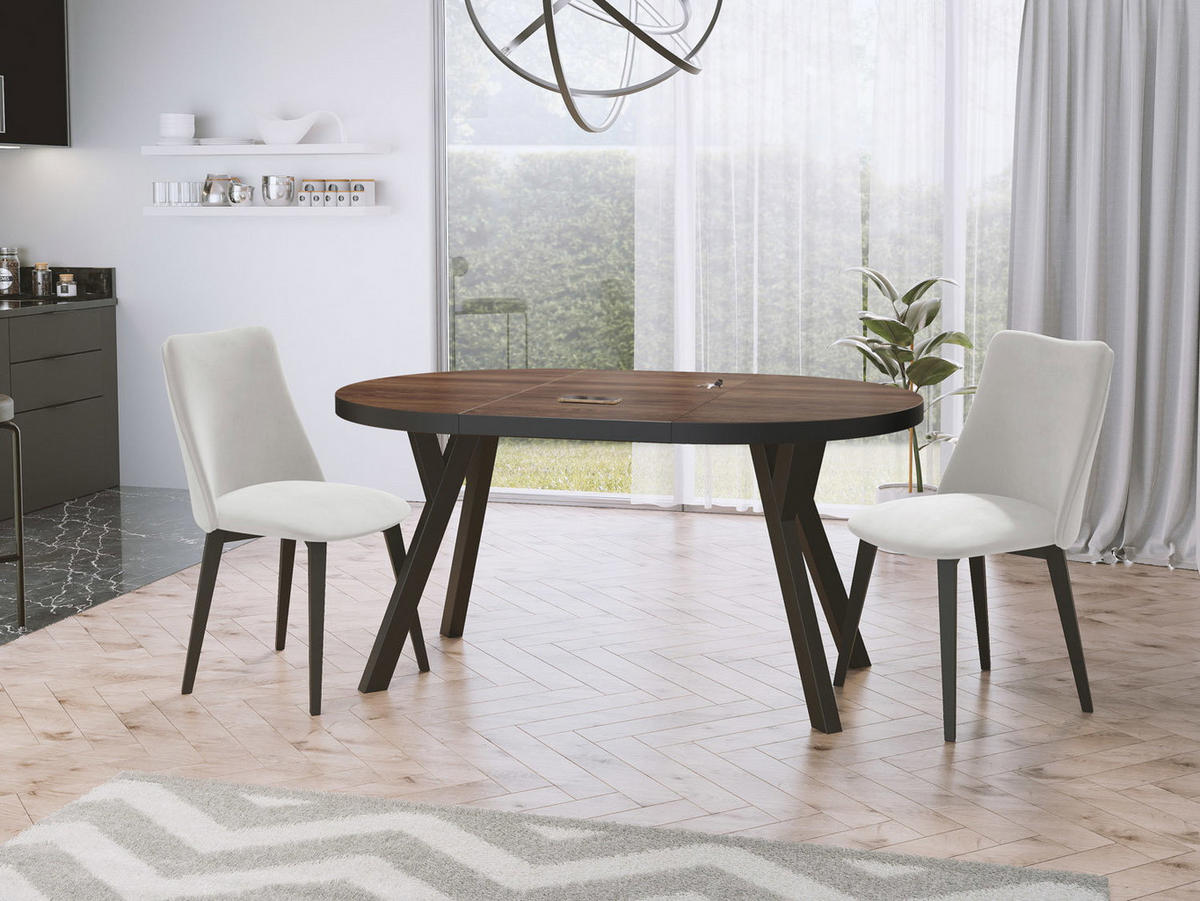 ESSTISCH Twixy runder ausziehbarer, Arvadonna Chestnut 100-150/100/76 cm - Kastanienfarben/Schwarz, Holz/Holzwerkstoff (100/150/76cm) - WFL GROUP