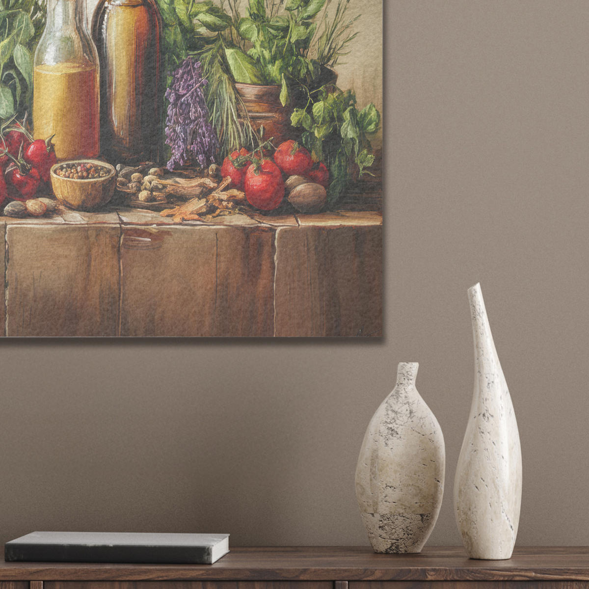 AKUSTIKBILD Stilleben - Kräuter - Gewürze - Früchte - Farbenfroh Wandbilder 60x60 cm - Grün, Kunststoff (60/60/0.9cm) - MuchoWow