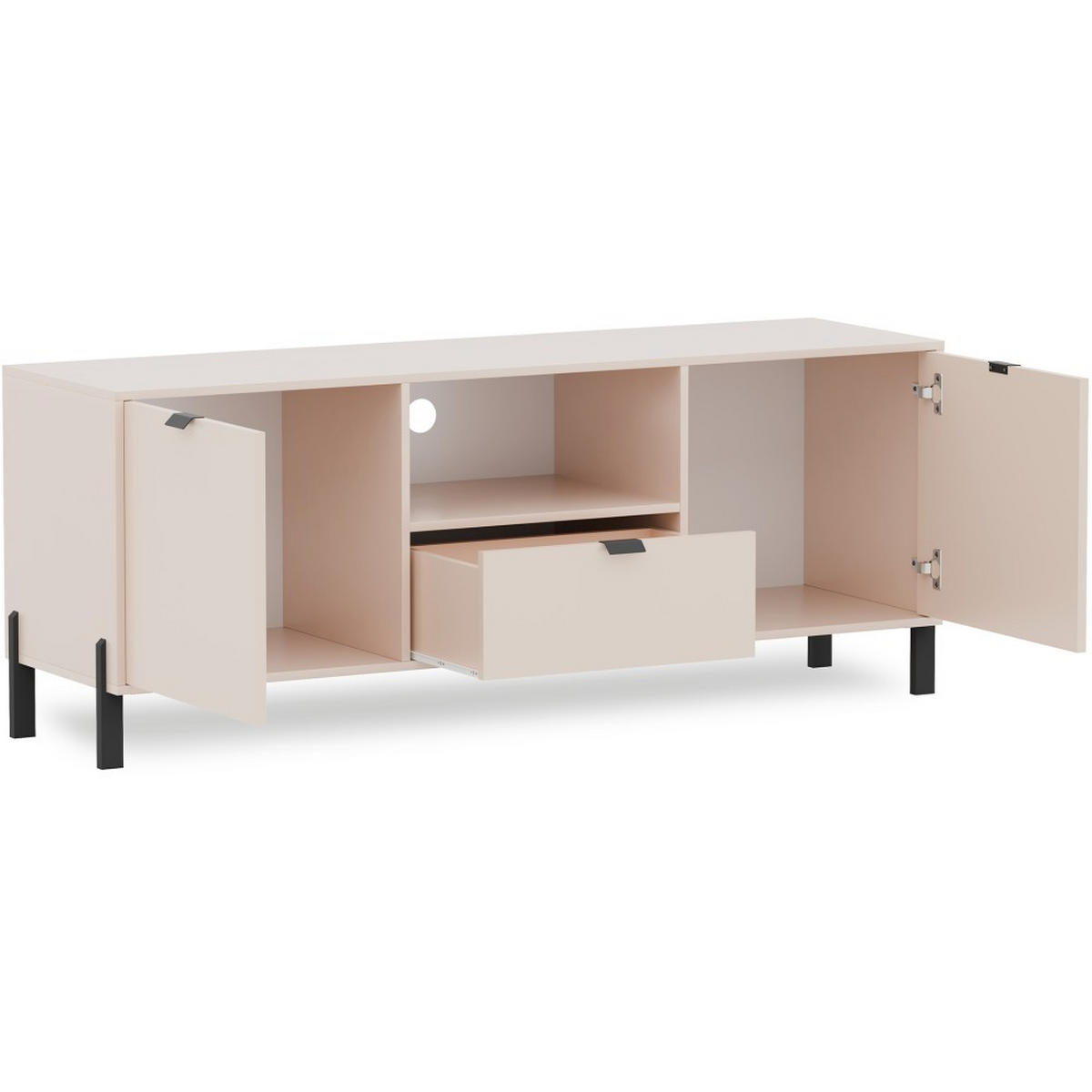 LOWBOARD Cortina mit 2 Türen und 1 Schublade, Sandbeige - Sandfarben/Schwarz, Holzwerkstoff (161/62/45cm) - Beautysofa