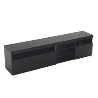 TV Lowboard LED, 3 Türen, 2 Glasregale, Schwarz - Schwarz, Holz (180/45/35cm)