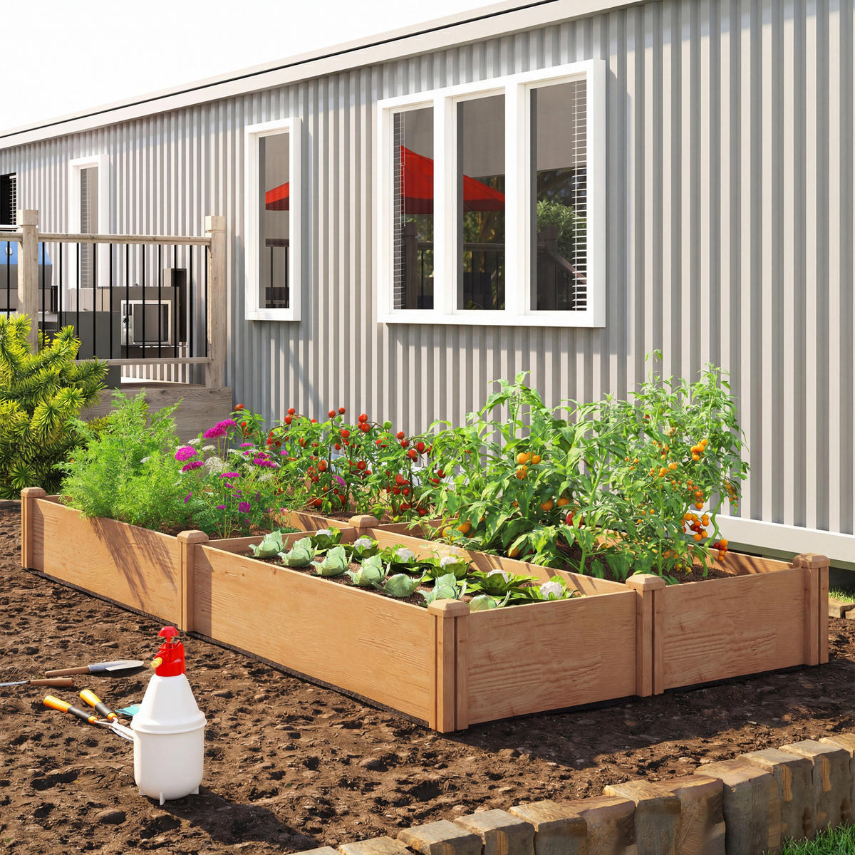 HOCHBEET DE-12291 4 Zonen, modulares Stecksystem, 234/109/25 cm Hellbraun - Braun, Holz (234/25/109cm) - ComfortXL