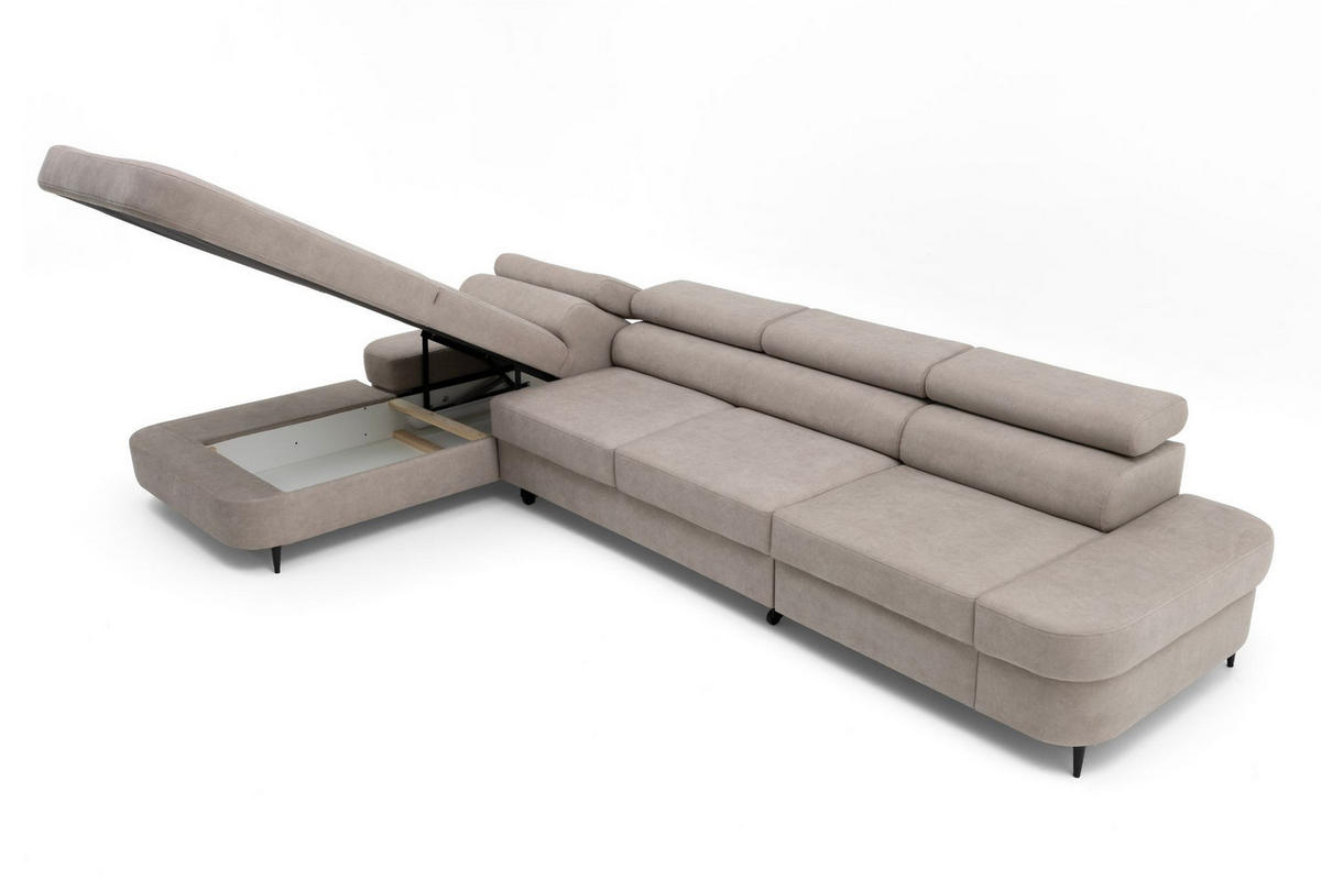 ECKSOFA JAZZ MAXI Links mit Schlaffunktion 125x195 Velours Beige - Beige/Schwarz, Holz/Textil (350/203cm) - Muffo