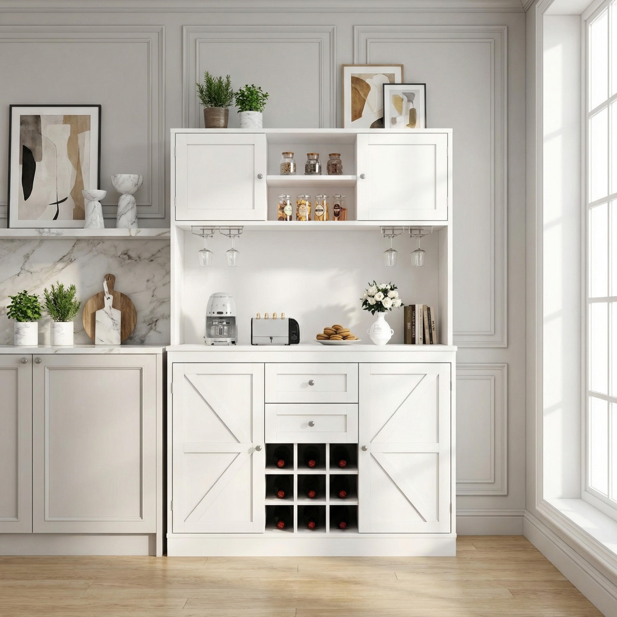 Thumbnail - Urban Meuble Highboard, Weiß, Holzwerkstoff, 2 Schubladen, Rechteckig, 106x179x40 cm, Küchen, Küchenmöbel, Buffetschränk...