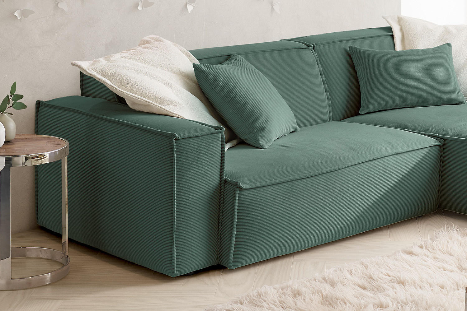 ECKSOFA SAMU Grün Cord - Schwarz/Grün, Textil (276/168cm) - KAWOLA