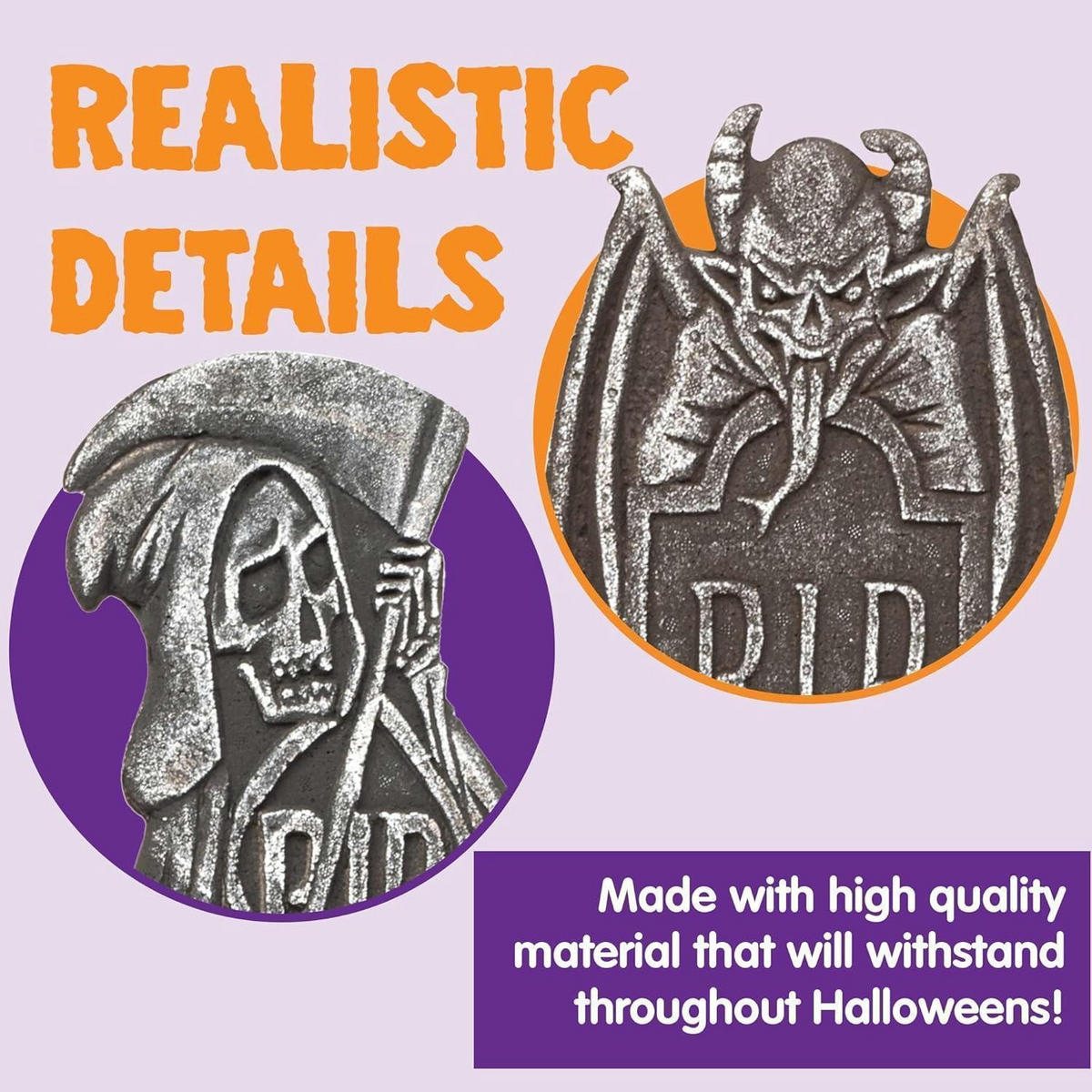 HALLOWEEN Grabsteine 5-teiliges Set 43 cm Schaumstoff mit Metallspießen - Grau, Kunststoff (22/15.8/44.4cm)