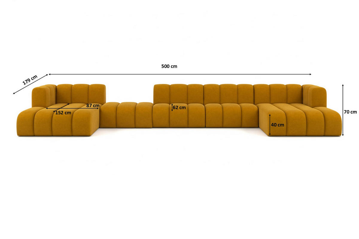 ECKSOFA U-Form Grand U Big XL 500 cm, Velourstoff Salvador, Gelb - Gelb, Holz (500/179cm) - Kaiser Möbel