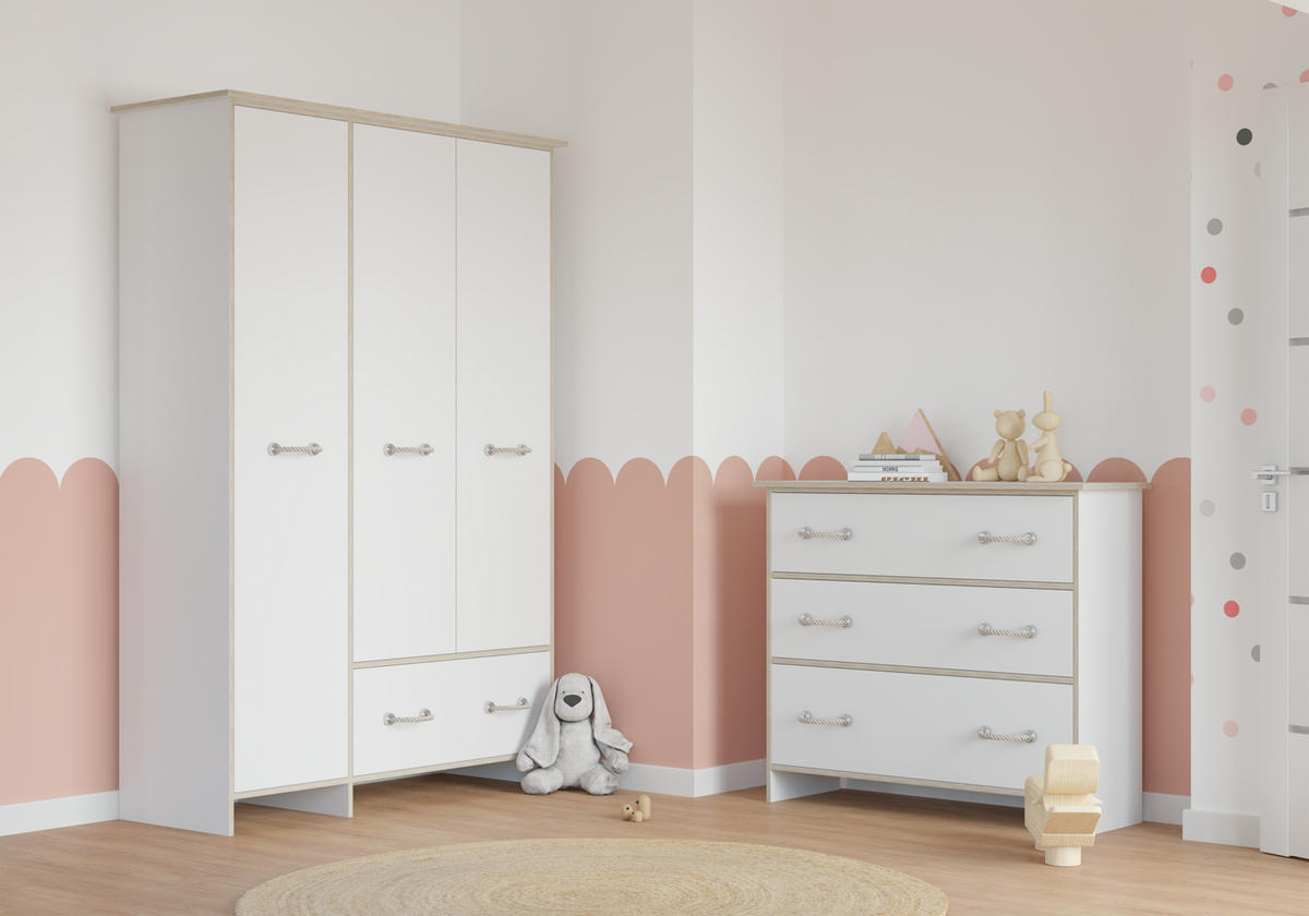 DREHTÜRENSCHRANK - Schrank Perseus 3D - Weiß, Holzwerkstoff (133/200/50cm) - Möblo