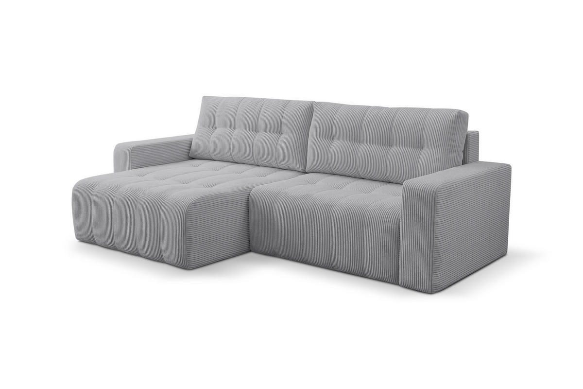 ECKSOFA Palermo mit Schlaffunktion und Bettkasten in Cordstoff - Dunkelgelb/Hellgrau, Holz/Holzwerkstoff (245/143cm) - Ravio