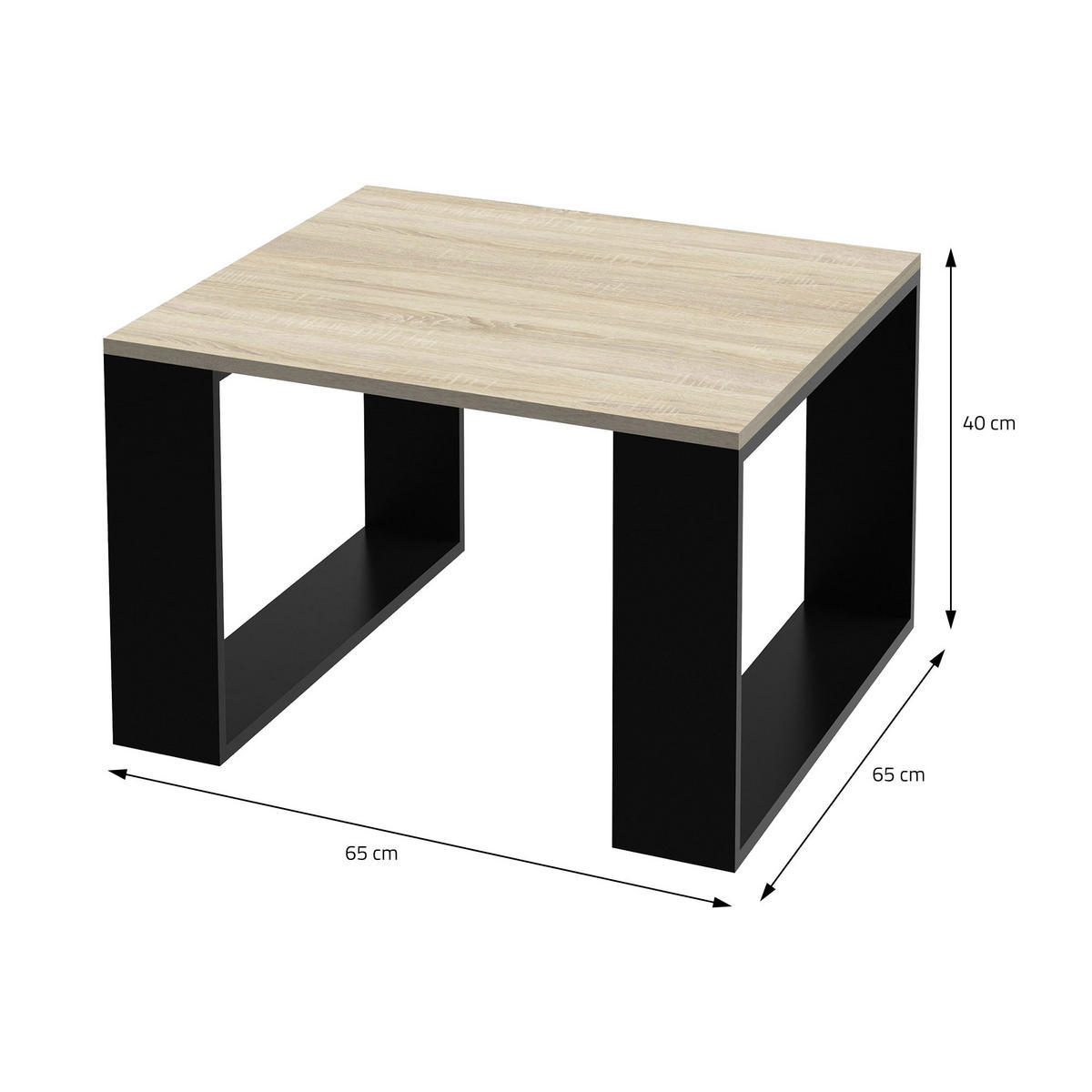 COUCHTISCH rechteckig Eiche-Optik-Schwarz 65/65/40 cm - Grau, Holzwerkstoff (65/40/65cm) - ML-DESIGN