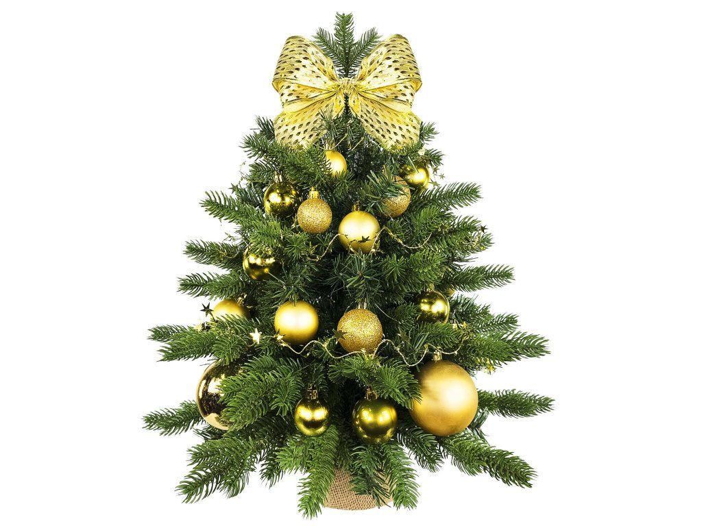WEIHNACHTSBAUM künstlicher 60 cm mit LED-Beleuchtung, GOLDWEIHNACHTEN II, mit 34 Weihnachtsbaumschmuck, Pflanztopf mit Jutesack - Goldfarben/Grün, Kunststoff/Stein (40/60cm) - LAALU