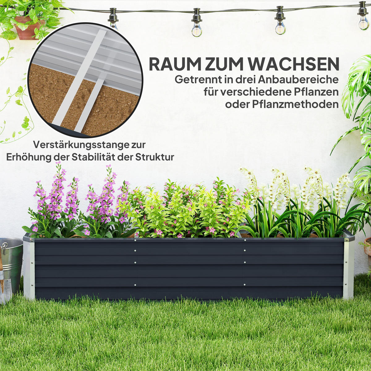 STAHL-HOCHBEET, dunkelgrau, 183×47×40 cm, wetterfest - Grau, Metall (183/40/47cm) - Biohort