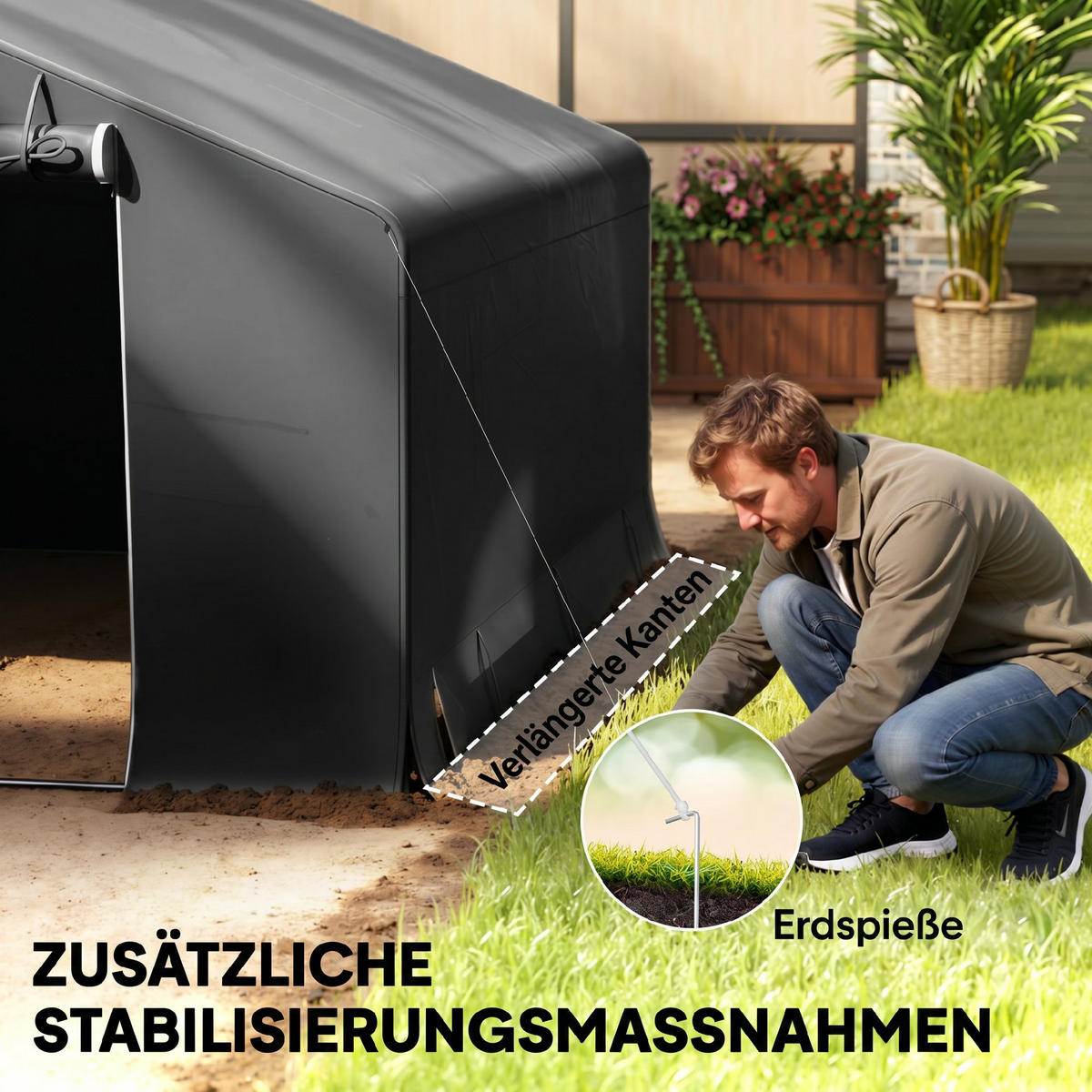 GARÁŽOVÝ STAN 300 x 300 x 210 cm vodotěsná garáž na kola se dveřmi na zip - tmavě šedá, plast (300/210/300cm) - Outsunny