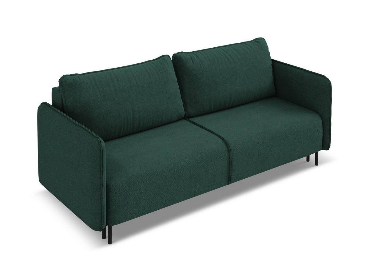 3-SITZER SOFA mit Schlaffunktion Strukturstoff Stoff Grün - Dunkelgrün/Schwarz, Holz/Textil (226/90/92cm) - Makamii