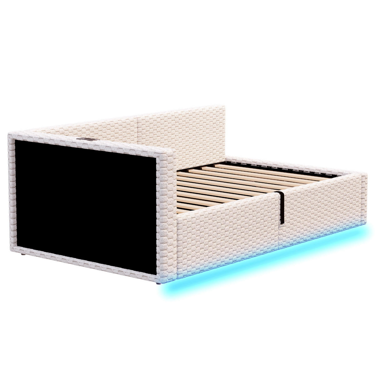 STAURRAUMBETT 90/200 cm DE-02148, in Beige, mit LED, USB-C und Hydraulik - Beige, Holzwerkstoff (90/200cm) - ComfortXL