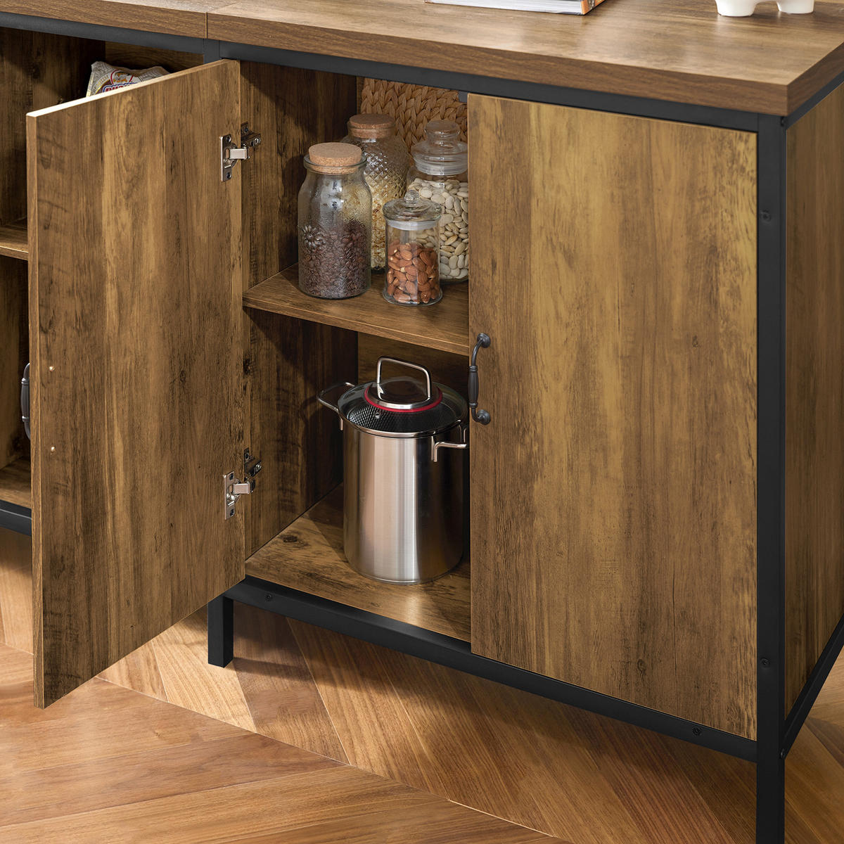 KÜCHENINSEL im Industrie-Design 170x89x60cm - Schwarz/Braun, Holzwerkstoff/Metall (170/89/60cm) - SoBuy