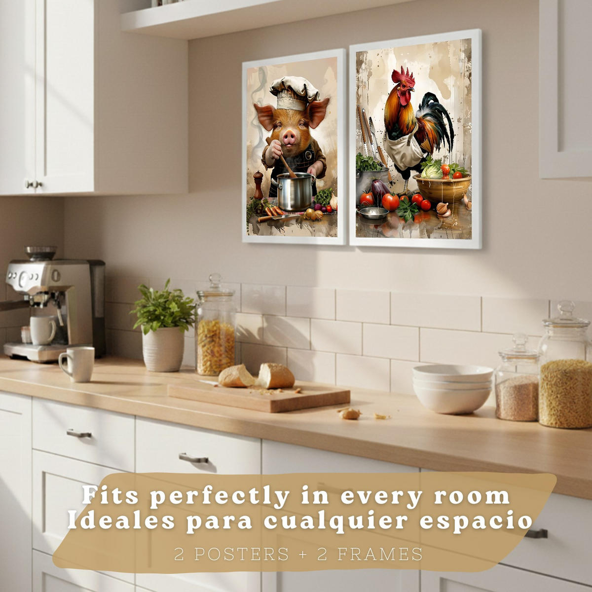 PLAKAT Sada 2 Animal Chef A4 Bílý rám - bílá, papír (29.7/1/21cm) - Nacnic