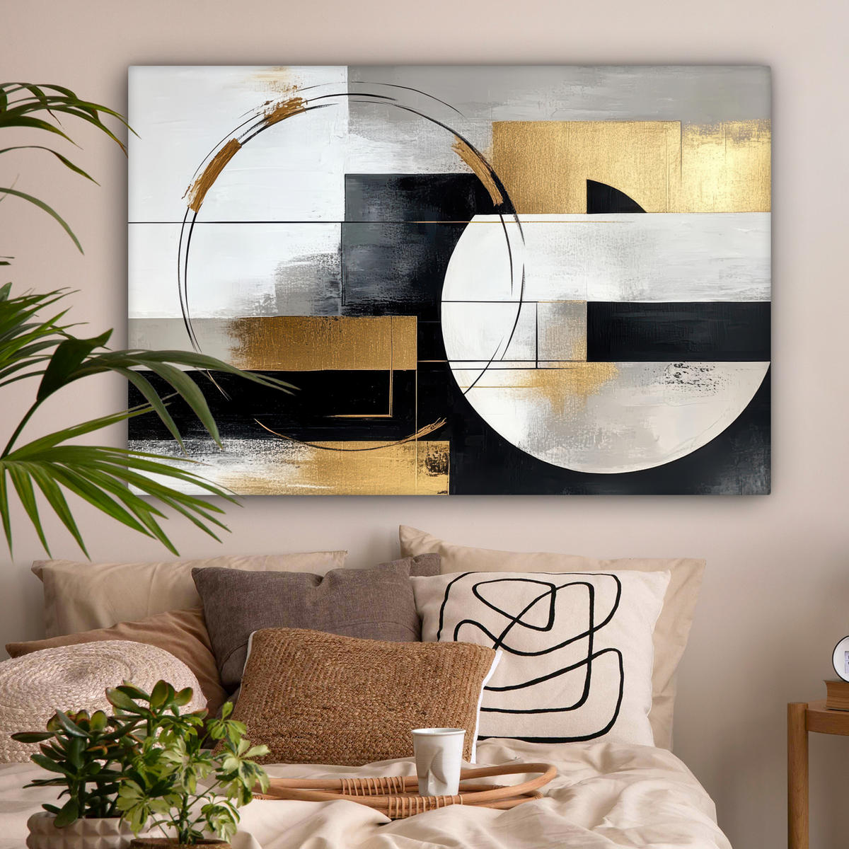 LEINWANDBILD - Abstrakt - Gold - Silber - Formen - Ästhetik - 120x80 - Kunstdruck - Multicolor, Textil (120/80cm) - MuchoWow