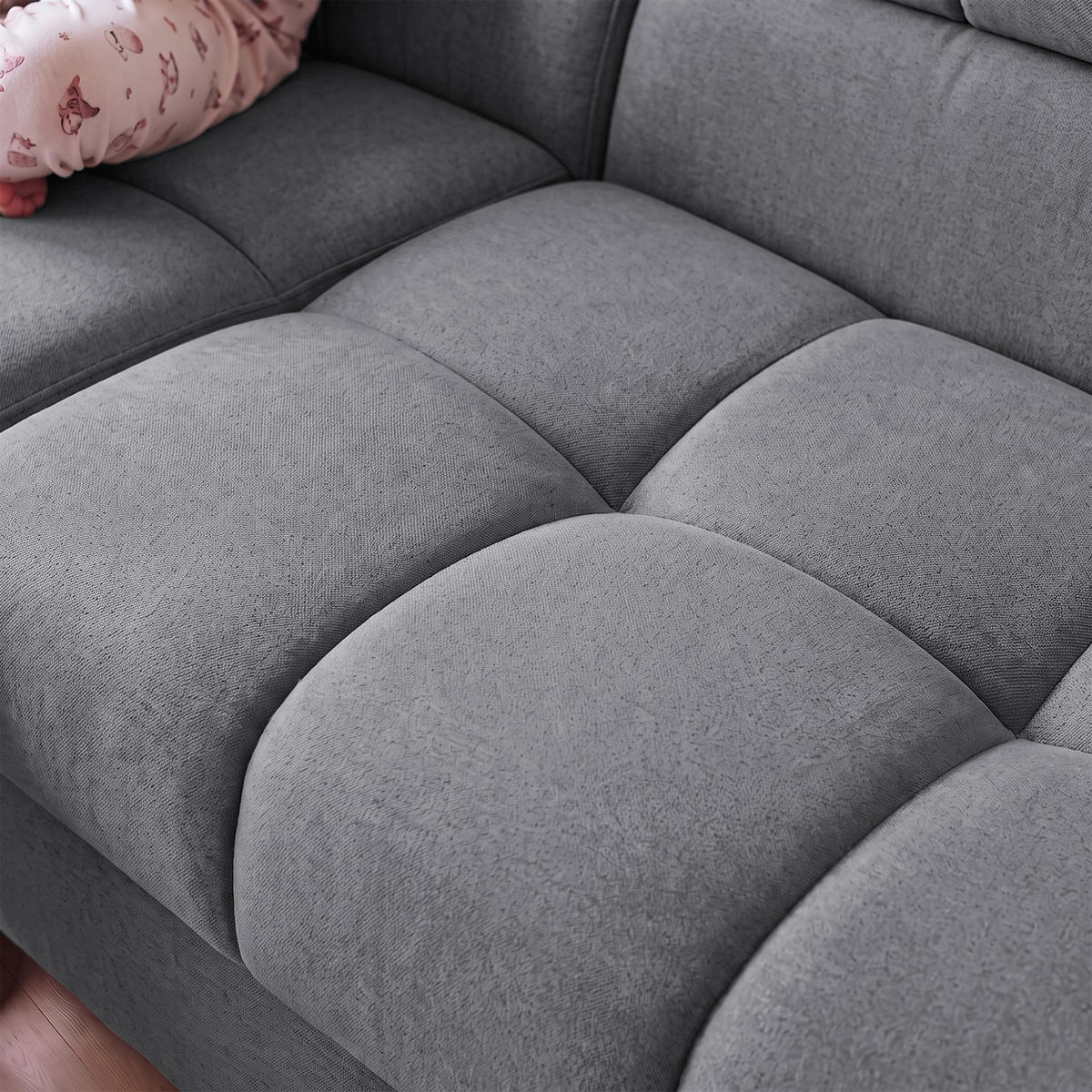 ECKSOFA PUDDING L Rechts mit Schlaffunktion 125x195 Velours Dunkelgrau - Dunkelgrau/Schwarz, Holz/Textil (275/203cm) - Muffo
