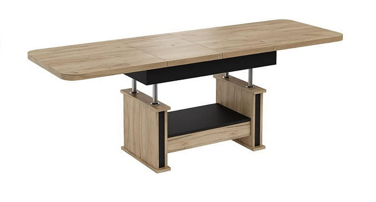 COUCHTISCH rechteckig Eiche Gold Schwarz ausziehbar höhenverstellbar - Eichefarben/Schwarz, Holzwerkstoff (70/120/60cm) - designimpex