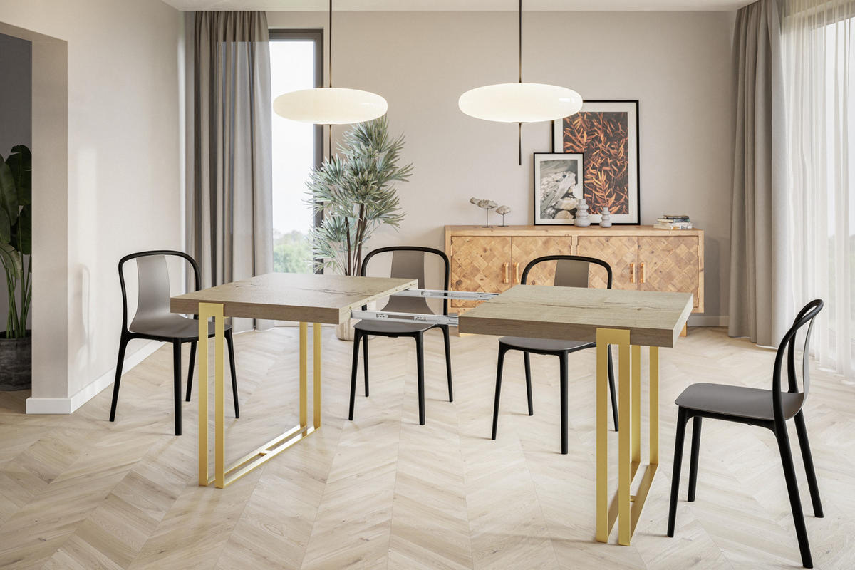 ESSZIMMERTISCH ROSA, ausziehbarer Tisch 120-220X80X77 cm, Farbe: HALIFAX, mit Metallbeinen in Farbe Gold - Goldfarben/Naturfarben, Holzwerkstoff (120/80/77cm) - Alpi-Möbel