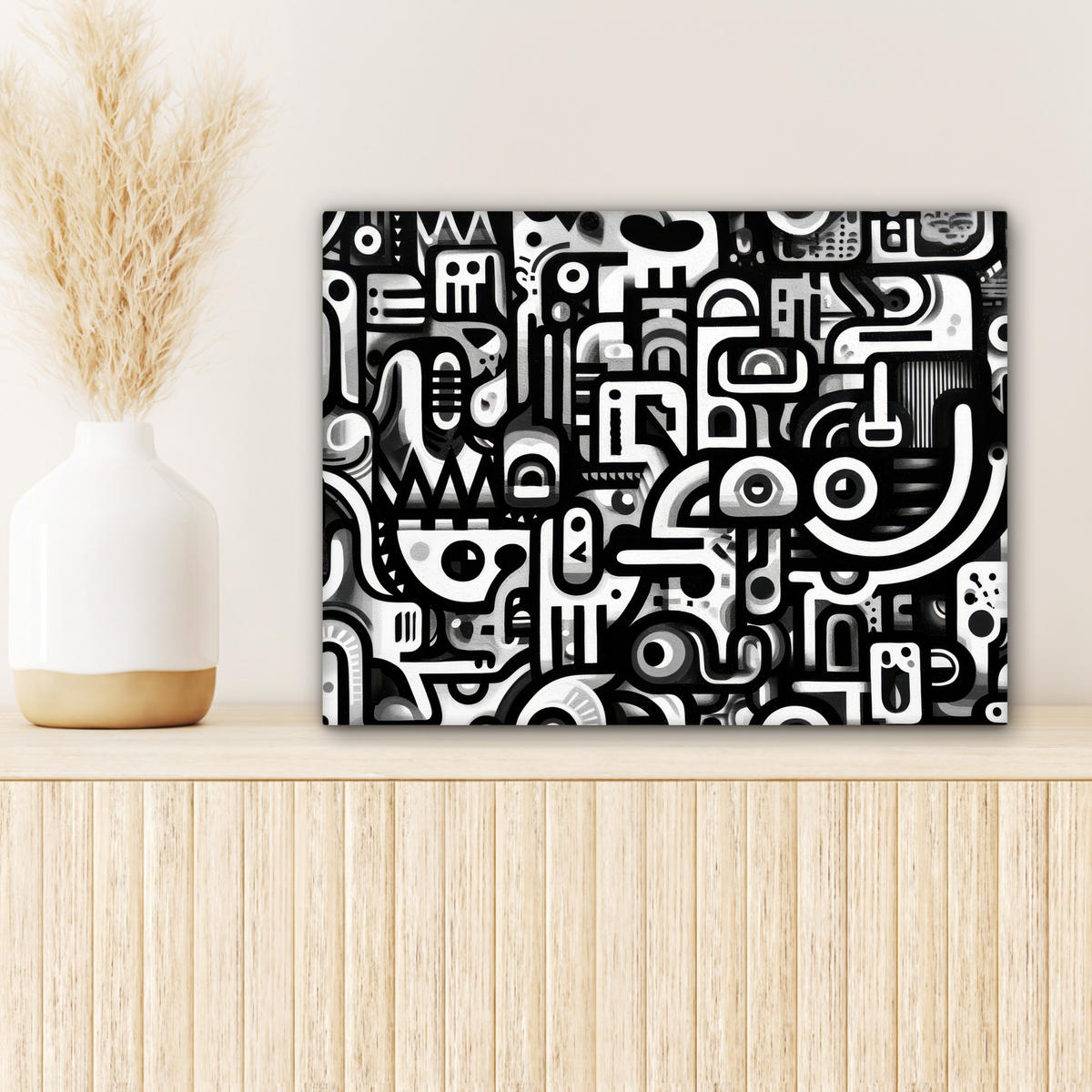 LEINWANDBILD Symbole - Abstrakt - Grafik - Schwarz Wandbild 40x30 cm - Schwarz, Textil (40/30cm) - MuchoWow