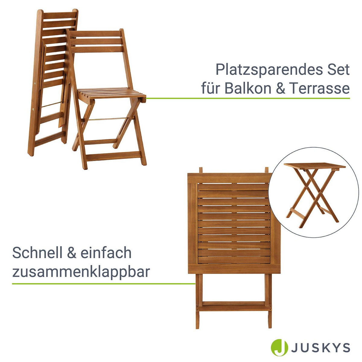 BALKONMÖBEL-SET Bala Akazienholz 3-tlg. - Braun, Holz - Juskys