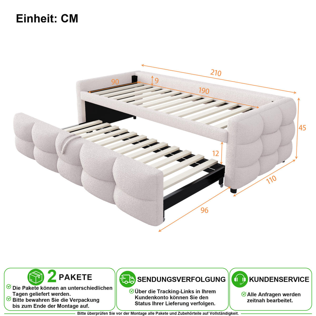 SCHLAFSOFA 90/190 cm & 180/190 cm in Beige ausziehbar mit Lattenrost - Beige, Holzwerkstoff/Textil (90/190cm) - CHICFURN