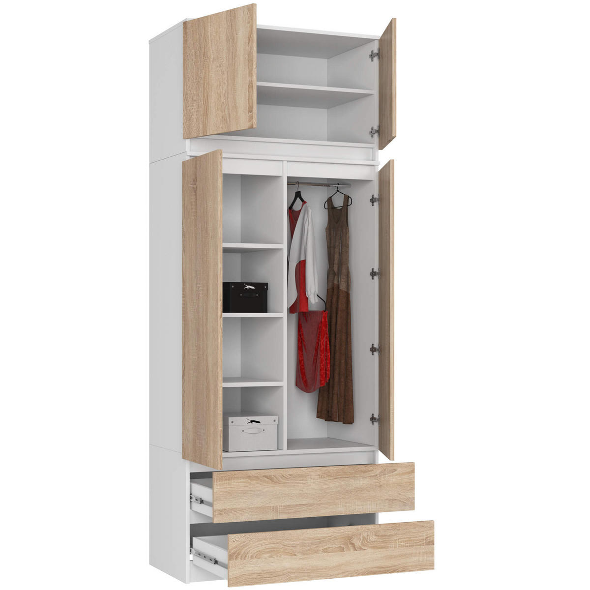 KLEIDERSCHRANK Weiß, Eiche Sonoma 234/90/51 - Weiß/Sonoma Eiche, Holzwerkstoff (90/234/51cm) - RAUMHIRSCH FURNITURE