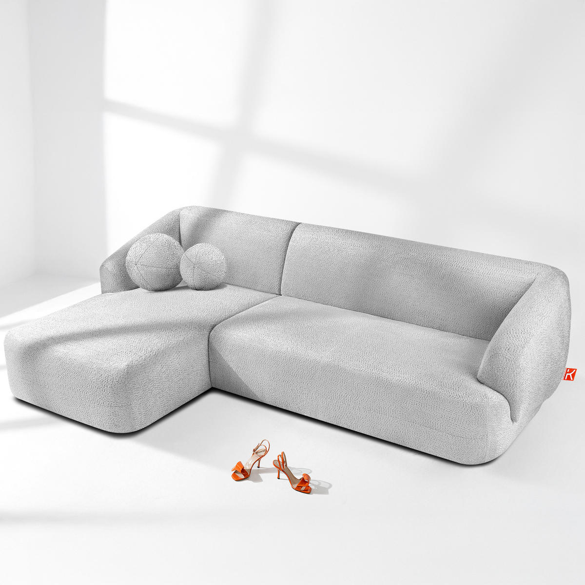 ECKSOFA LINKS VIRA, Grau, Chenille - Schwarz/Grau, Holz/Holzwerkstoff (300/160cm) - KONSIMO®