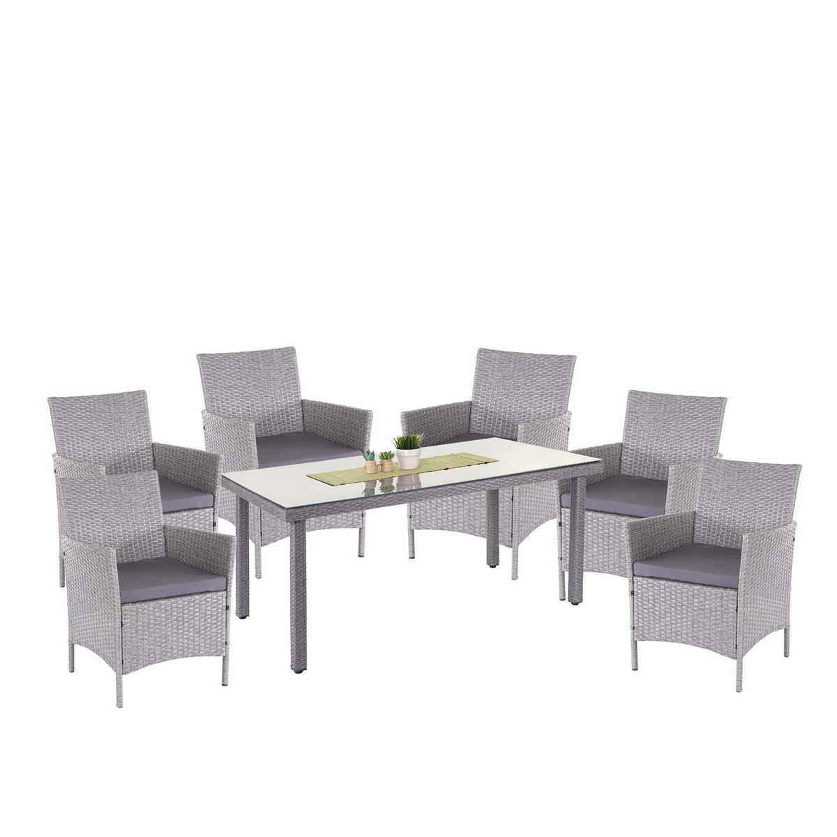POLY-RATTAN-GARNITUR Grau, Anthrazit - Anthrazit/Grau, Kunststoff - MCW