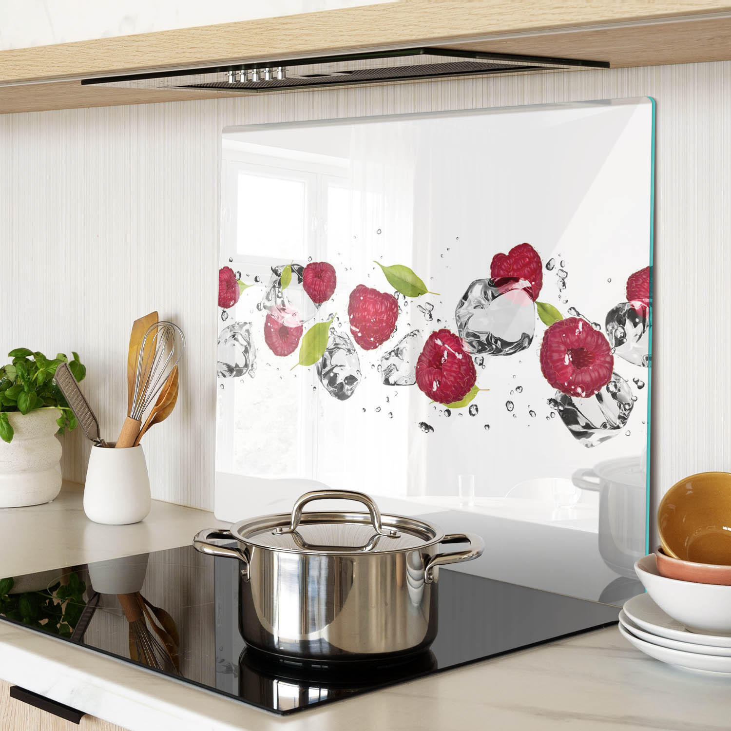 GLASPLATTE 60x52 cm Himbeere und Wasser - Pink, Glas (60/0.4/52cm) - TULUP