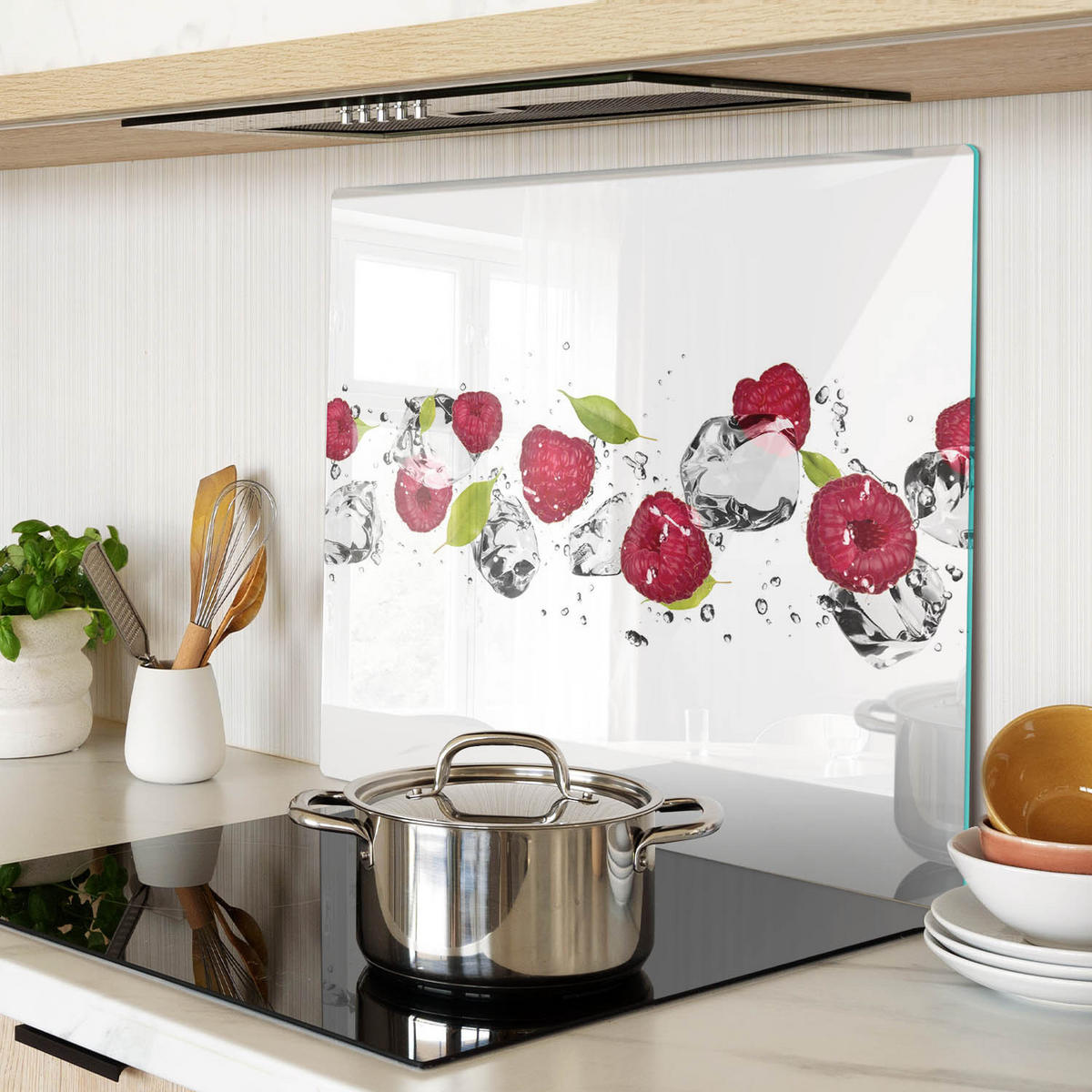 GLASPLATTE 60x52 cm Himbeere und Wasser - Pink, Glas (60/0.4/52cm) - TULUP