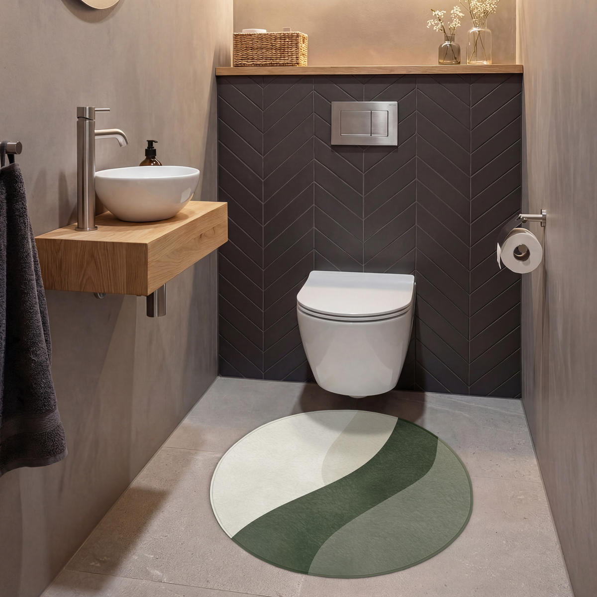 WC-VORLEGER Japandi - Grün - Abstrakt - Modern Toilettenteppich 70x70 cm - Grün, Kunststoff/Textil (70/70cm) - OnlyWow