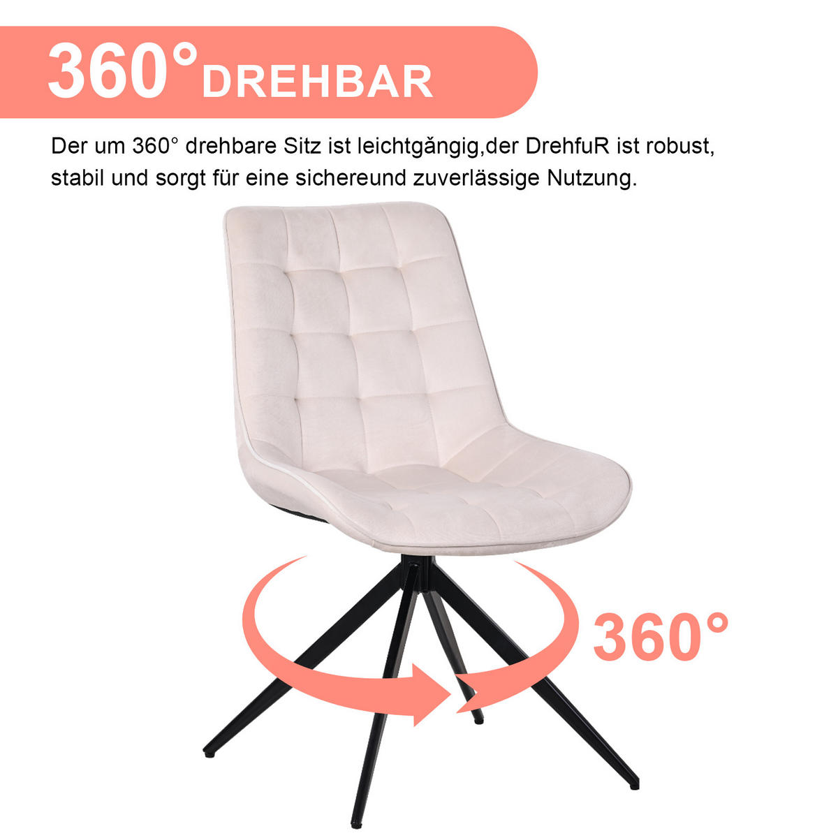 ESSZIMMERSTUHL-SET 2 Stück mit Drehfunktion aus Samt(YZ4) - Weiß, Textil (53/85.5/62cm) - HOMAVO