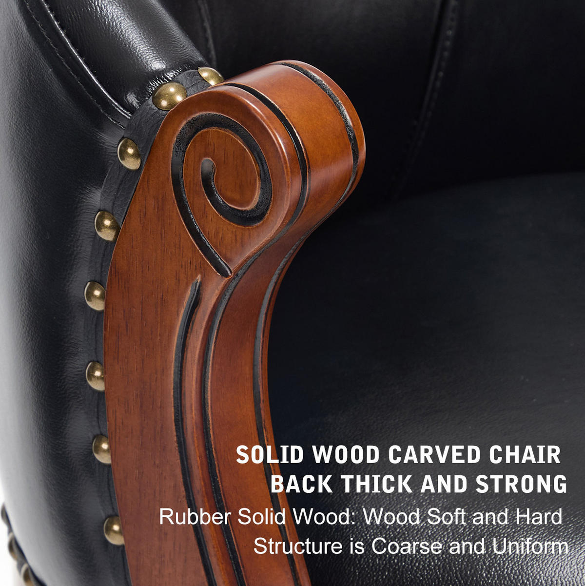 BARHOCKER drehbar Sitzhöhe ca. 66 cm Leder Holz Schwarz - Schwarz, Holz (54.8/96/54.81cm) - Meubliv