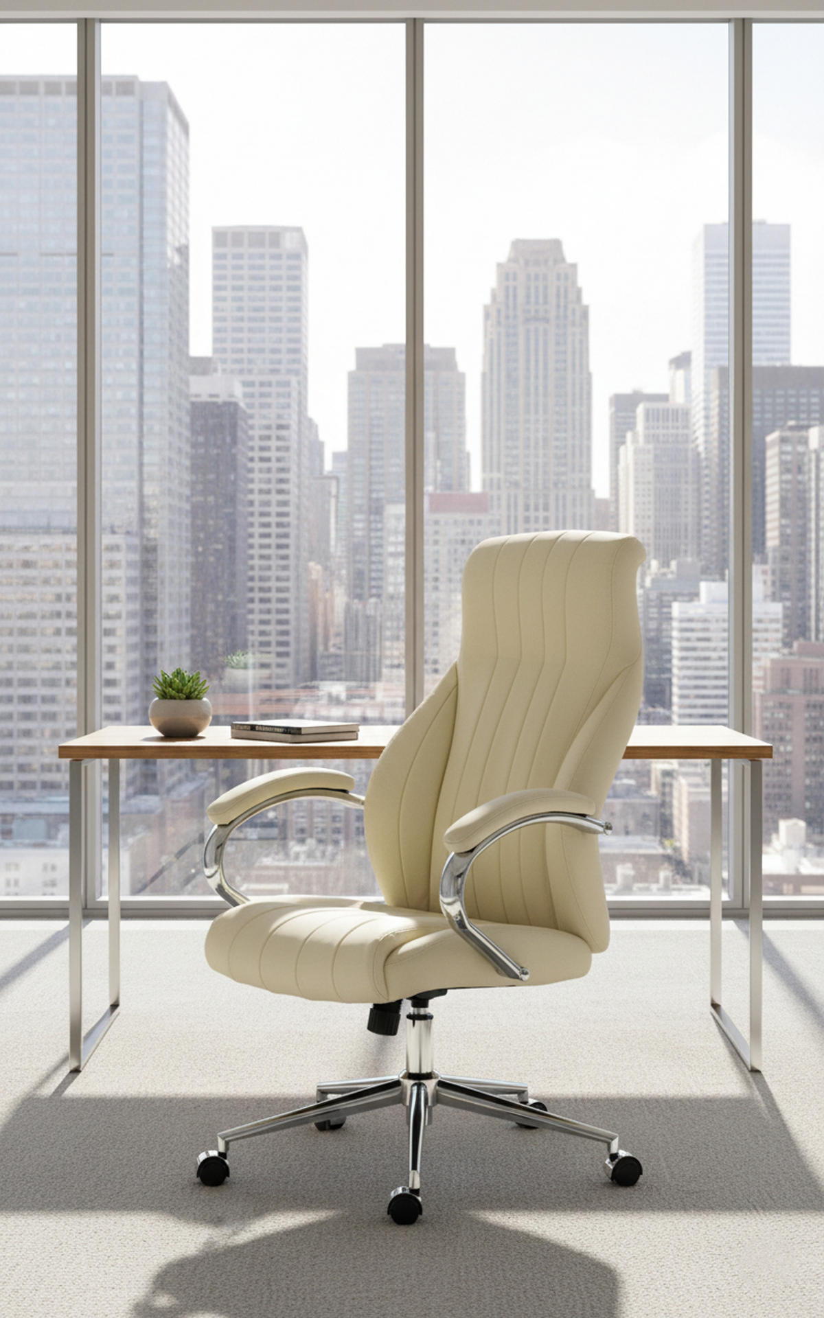 BÜROSTUHL Valyx Echtleder creme - Chromfarben/Creme, Leder/Metall (73/130/76cm) - TPFLiving