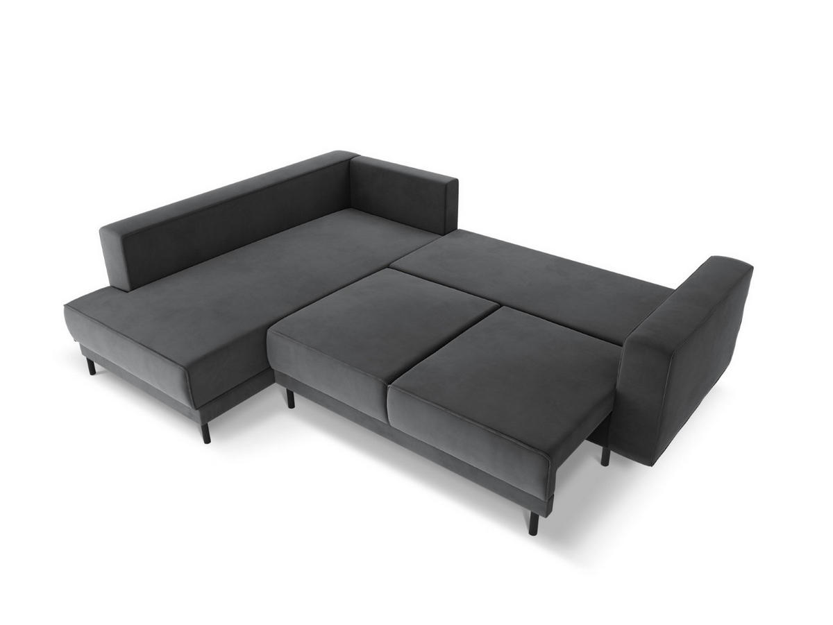 AUSKLAPPBARES-ECKSOFA links Caro aus Samt grau 5 Sitzplätze - Grau, Textil (187/247cm) - Micadoni