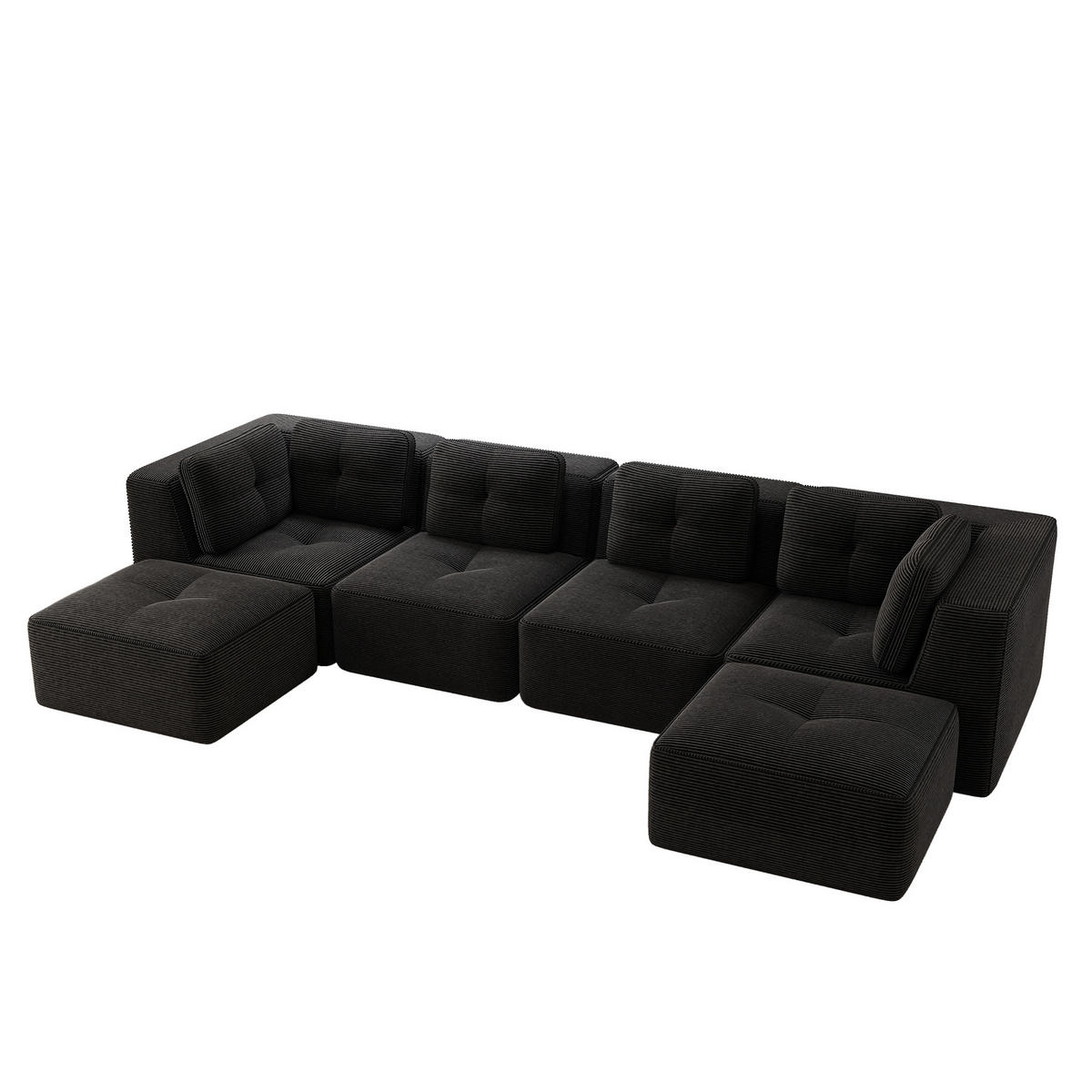 WOHNLANDSCHAFT Schwarz 386/177/69 cm 4-Sitzer Modular Cordstoff - Schwarz, Textil (386/69/177cm) - PANGIVO