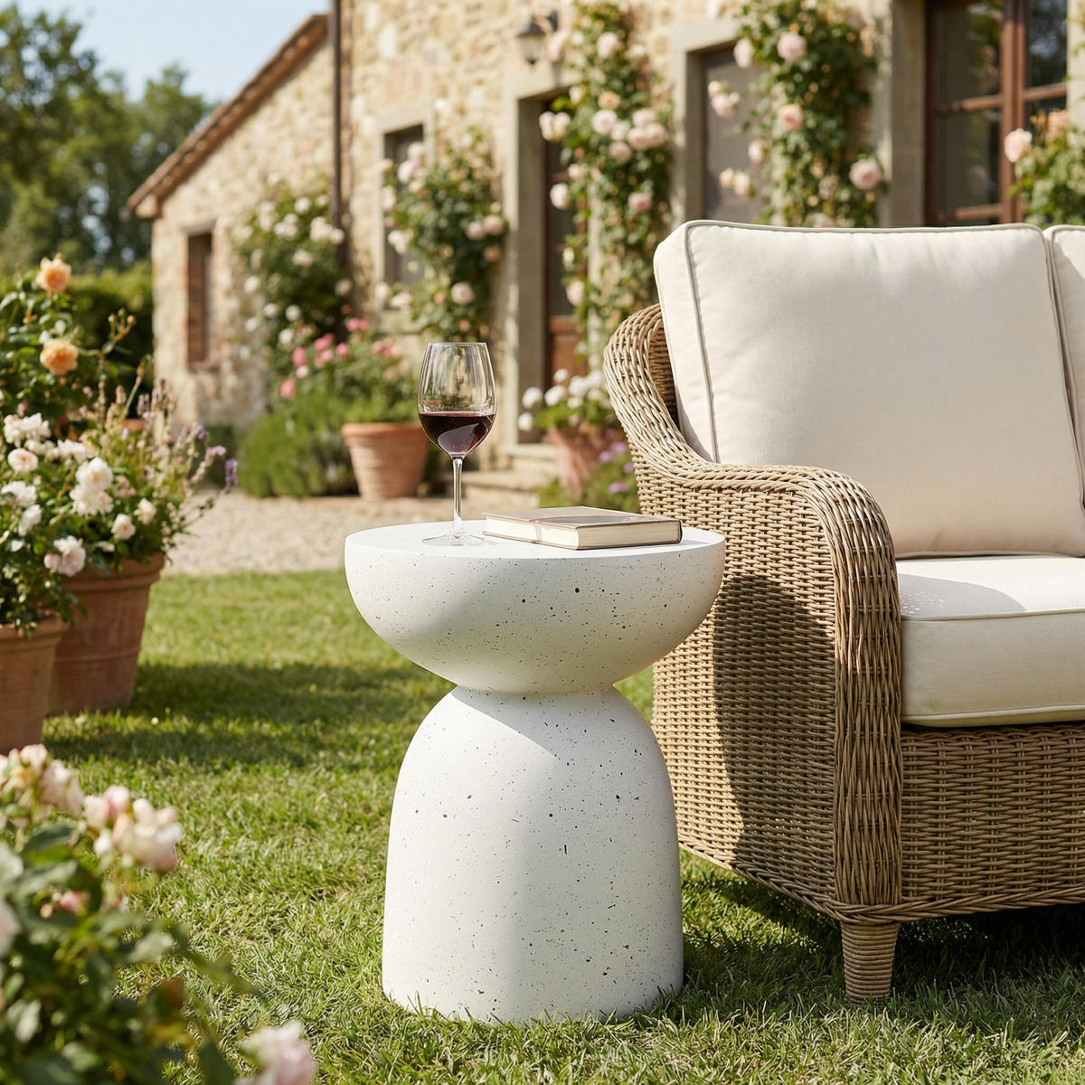 BEISTELLTISCH, MgO, Indoor/Outdoor, Terrazzo Weiß - Weiß, Naturmaterialien (45/45/52.5cm) - FLIEKS