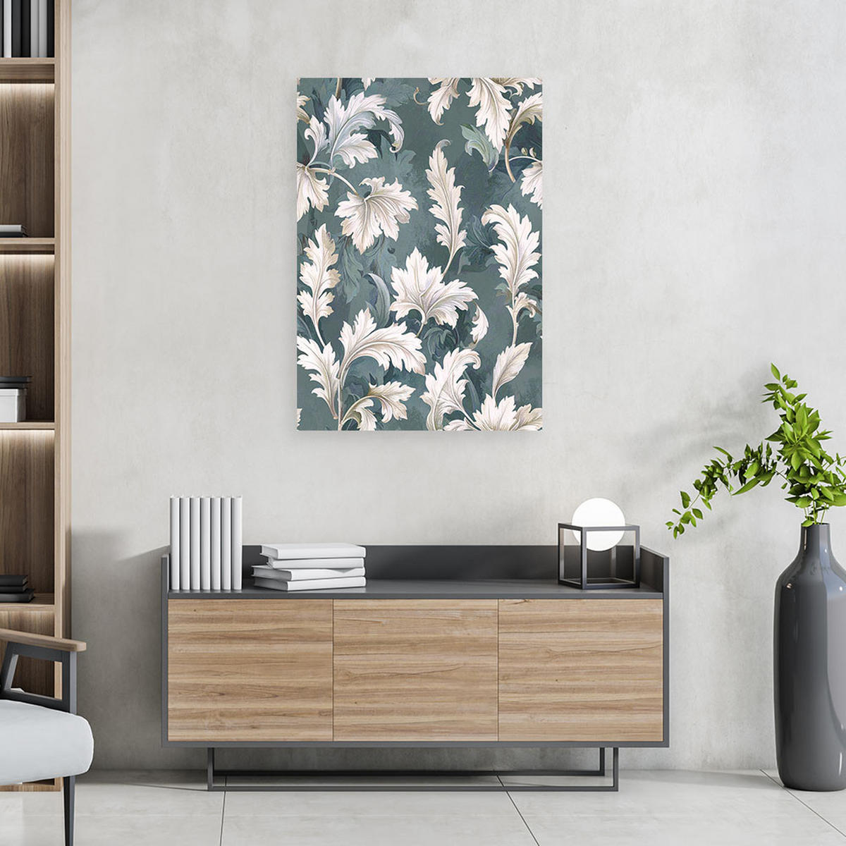 WANDBILD, Weiße Akanthusblätter Lorbeerblätter Pflanzen Natur - Weiß, Textil (80/120cm) - Feeby