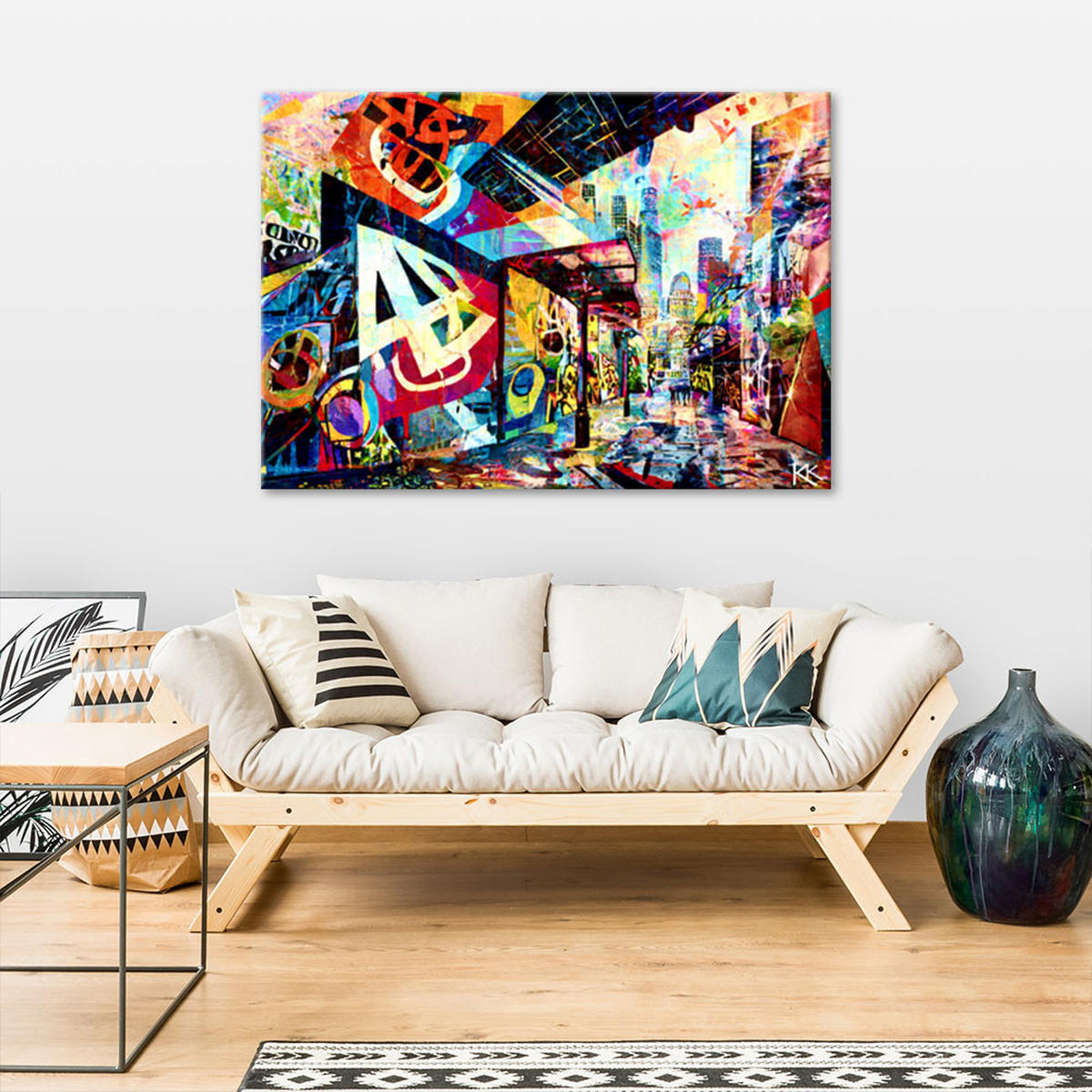 LEINWANDBILD Bunte Stadt 100x70cm - Lila, Textil (100/70cm) - Feeby