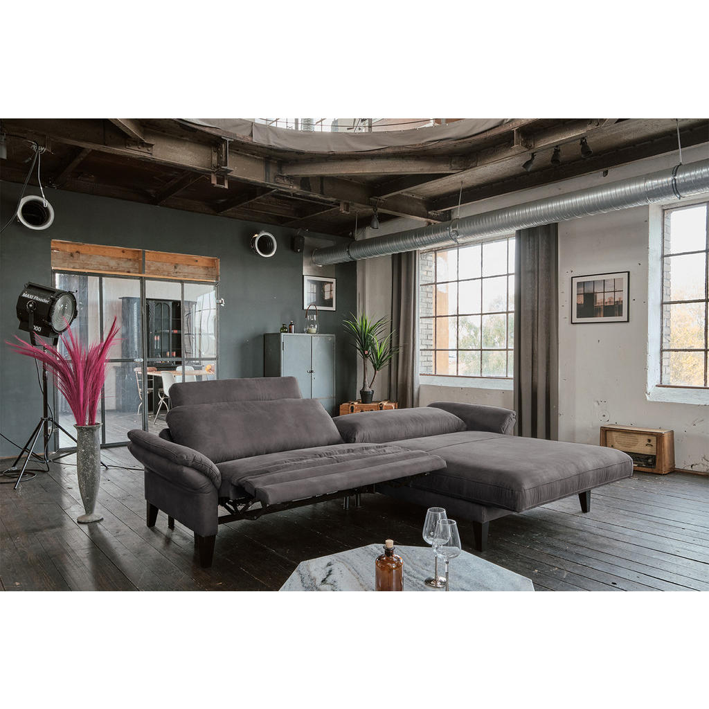 Thumbnail - Kawola Ecksofa, Anthrazit, Schwarz, Textil, Echtholz,Buche, 3-Sitzer, Füllung: Kaltschaum, Ottomane rechts, L-Form, ecki...