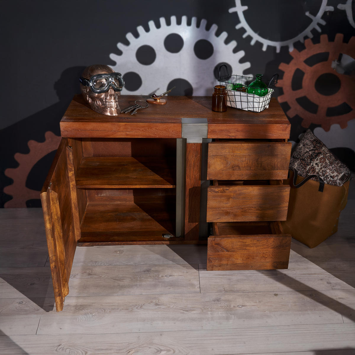 SIDEBOARD Mango 115x45x75 braun lackiert Amsterdam #09 - Braun, Holz (115/75/45cm) - Massivmoebel24