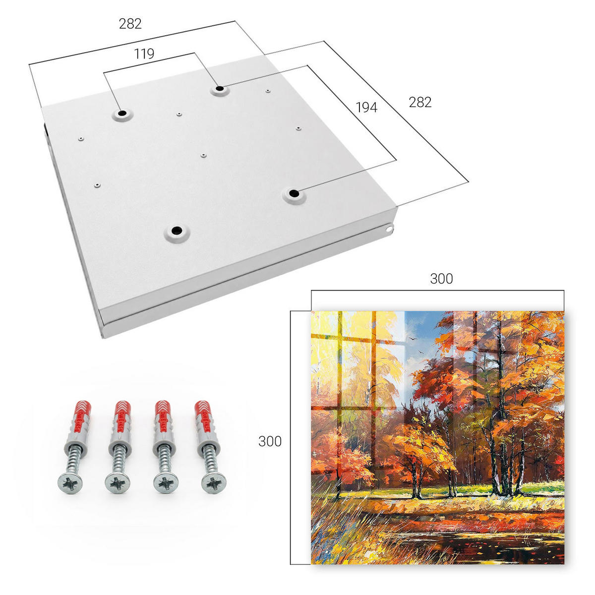 SCHLÜSSELBOX Weiß 30x30 cm – Türöffnung nach rechts - Herbstlandschaft - Orange, Metall (30/30/5cm) - TULUP