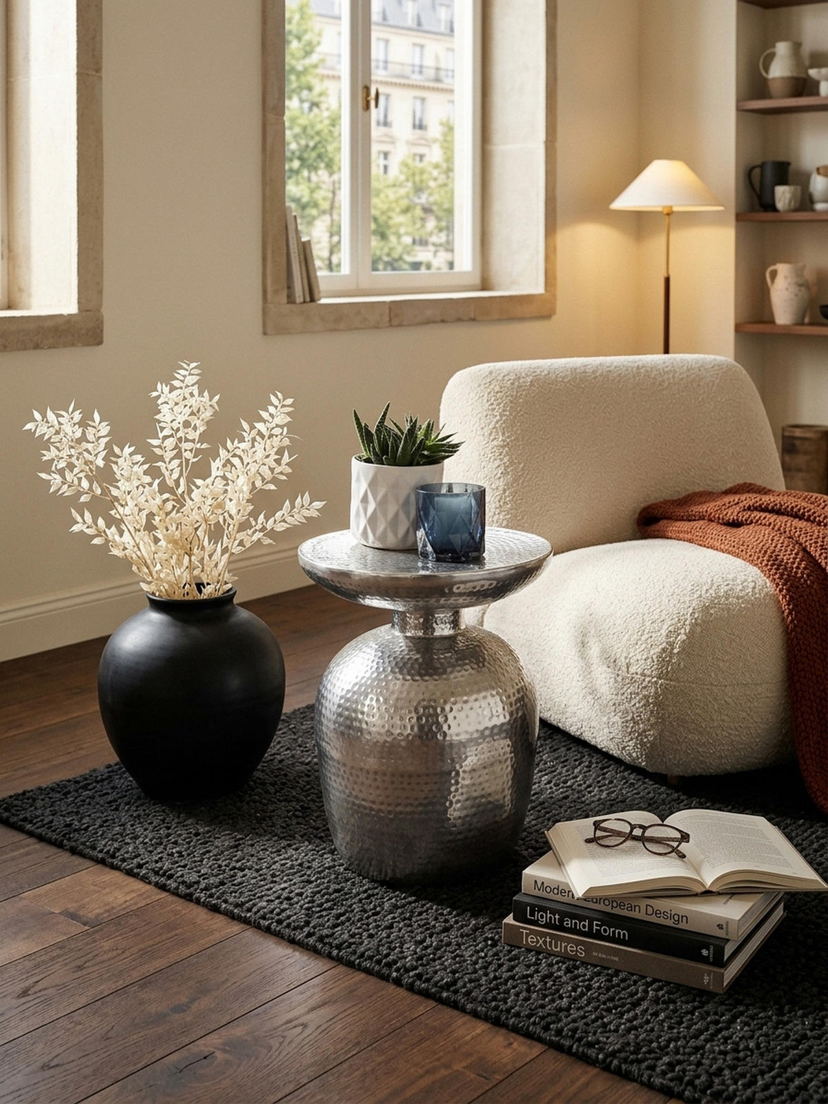 BEISTELLTISCH Aluminium Hammerschlagstruktur Belastbar ENNS, Silber 36x36x46 cm - Silberfarben, Metall (36/36/46cm) - KADIMA DESIGN