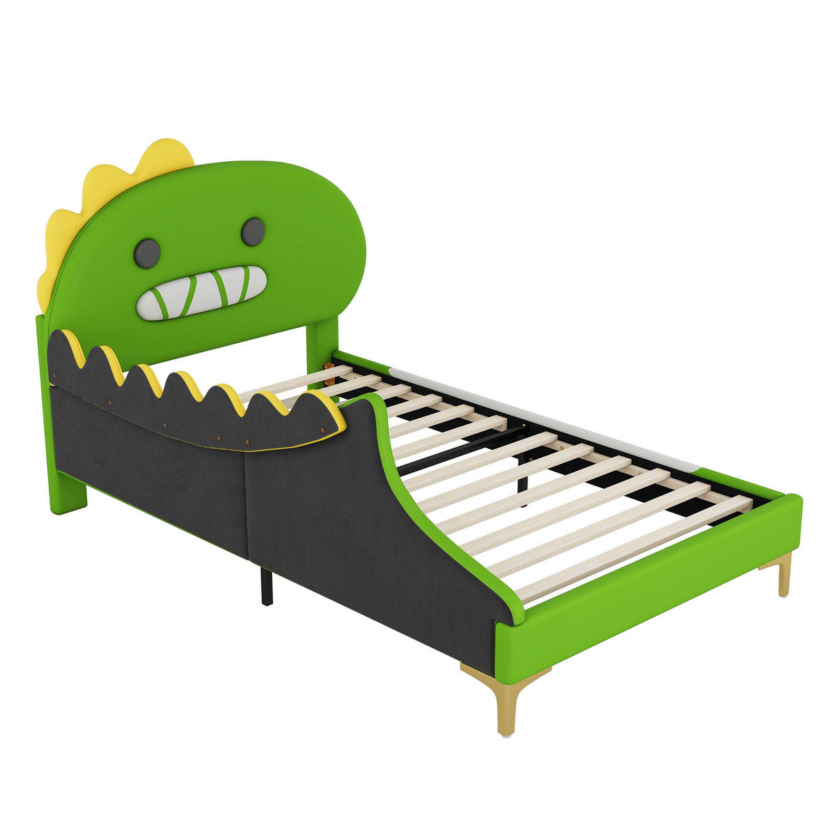 KINDERBETT Dinosaurier 90/200 cm Grün aus PU mit stabiler MDF-Konstruktion - Grün, Kunststoff (90/200cm) - OKWISH